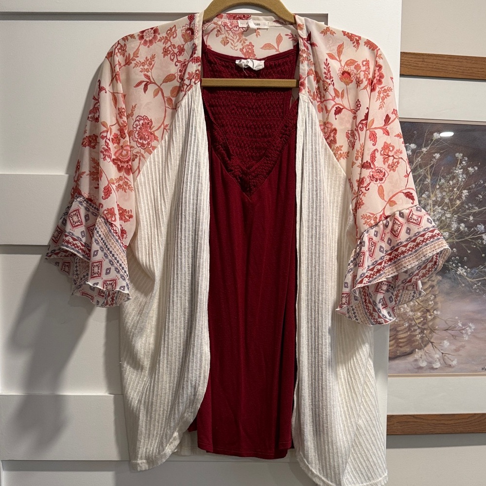 Maurices Burgundy Camisole Top and Kimono
